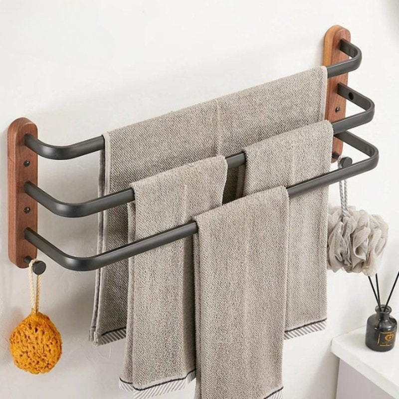 Porta Toalhas Wooden Com Gancho - 50cm